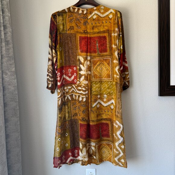 PRICE FIRM Vintage Duster Bohemian Multicolor Button-Down Flowy Sheer Top - Picture 8 of 11
